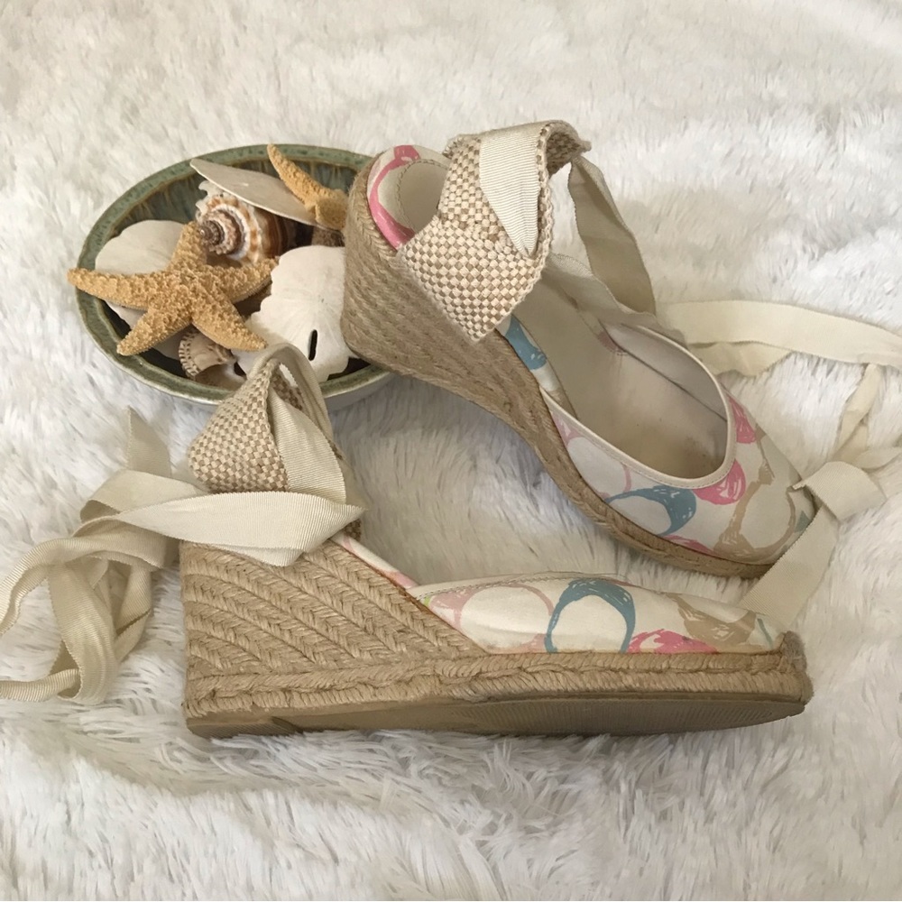 Coach Logo "Mindy"  Espadrille Wedges with Ankle Ties Size 9 - Picture 3 of 13